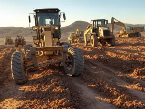 Motor grader prepared for heavy equipment transport