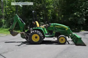 John Deere loader-backhoe ready for transport