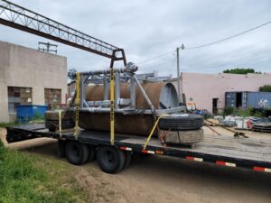 Roller secured on open deck for shipping